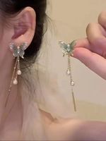 1 Pair Elegant Lady Bow Knot Plating Imitation Pearl Alloy Drop Earrings main image 4
