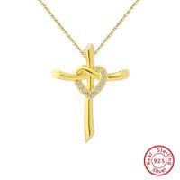 Simple Style Classic Style Cross Heart Shape Sterling Silver Polishing Plating Inlay Zircon 14k Gold Plated White Gold Plated Pendant Necklace sku image 1