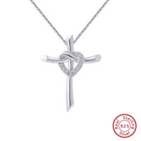 Simple Style Classic Style Cross Heart Shape Sterling Silver Polishing Plating Inlay Zircon 14k Gold Plated White Gold Plated Pendant Necklace main image 5