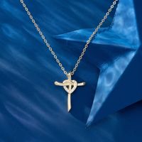 Simple Style Classic Style Cross Heart Shape Sterling Silver Polishing Plating Inlay Zircon 14k Gold Plated White Gold Plated Pendant Necklace main image 2
