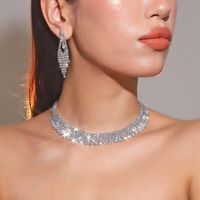 Formal Shiny Round Artificial Crystal Rhinestone Plating Inlay Rhinestones Silver Plated Women's Earrings Necklace sku image 12