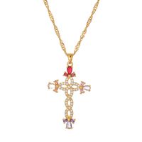 Simple Style Cross Stainless Steel Plating Inlay Zircon 18k Gold Plated Pendant Necklace main image 2