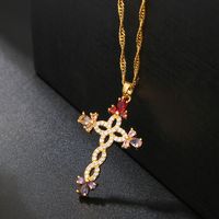 Simple Style Cross Stainless Steel Plating Inlay Zircon 18k Gold Plated Pendant Necklace main image 1