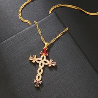 Simple Style Cross Stainless Steel Plating Inlay Zircon 18k Gold Plated Pendant Necklace main image 5