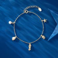 Estilo Clásico Estrella De Mar Hipocampo Plata Esterlina Enchapado Cadena Cascarón Circón Chapado En Oro De 14 Quilates. Blanco Oro Plateado Plateado Pulsera main image 2