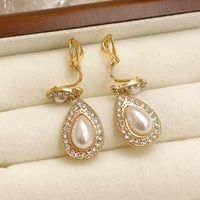 1 Pair Ig Style Simple Style Water Droplets Plating Inlay Alloy Acrylic Rhinestones Pearl Gold Plated Drop Earrings Ear Cuffs sku image 2