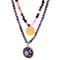 Hawaiian Baroque Style Bohemian Colorful Natural Stone Titanium Steel Enamel 18k Gold Plated Pendant Necklace main image 3