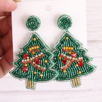 1 Pair Glam Christmas Artistic Christmas Tree Handmade Braid Inlay Beaded Cloth Rhinestones Drop Earrings main image 8