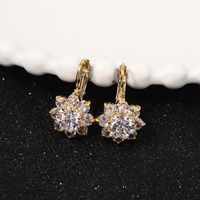 1 Pair Romantic Shiny Flower Plating Inlay Copper Zircon Gold Plated Drop Earrings main image 3