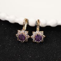 1 Pair Romantic Shiny Flower Plating Inlay Copper Zircon Gold Plated Drop Earrings main image 8