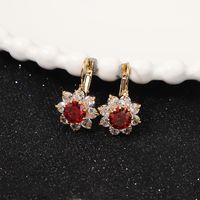 1 Pair Romantic Shiny Flower Plating Inlay Copper Zircon Gold Plated Drop Earrings main image 7