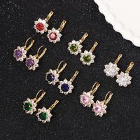 1 Pair Romantic Shiny Flower Plating Inlay Copper Zircon Gold Plated Drop Earrings main image 1