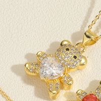 Simple Style Little Bear Copper Plating Inlay Zircon 14k Gold Plated Pendant Necklace sku image 6