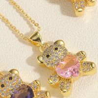 Simple Style Little Bear Copper Plating Inlay Zircon 14k Gold Plated Pendant Necklace main image 5