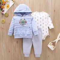 Baby Long-sleeved Hooded Sweater And Romper Pants Three-piece Set sku image 4