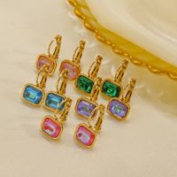 1 Pair Simple Style Classic Style Square Inlay 304 Stainless Steel Rhinestones 14K Gold Plated Drop Earrings main image 4