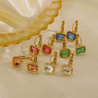 1 Pair Simple Style Classic Style Square Inlay 304 Stainless Steel Rhinestones 14K Gold Plated Drop Earrings main image 3