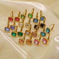 1 Pair Simple Style Classic Style Square Inlay 304 Stainless Steel Rhinestones 14K Gold Plated Drop Earrings main image 2