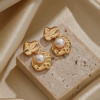 1 Pair Simple Style Commute Round Plating Inlay Copper Natural Stone Freshwater Pearl 18k Gold Plated Drop Earrings main image 5