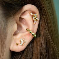 1 Piece Ear Cartilage Rings & Studs Sweet Leaf Crown Copper Plating Inlay Zircon main image 1