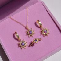 Copper Sweet Gemstone Sun Opal Rings Earrings Necklace main image 3