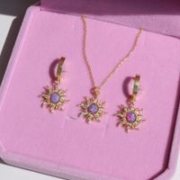 Copper Sweet Gemstone Sun Opal Rings Earrings Necklace main image 5
