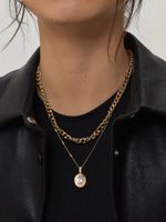 Großhandel Schmuck Einfacher Stil Klassischer Stil Einfarbig Eisen Kupfer Zirkon Überzug Inlay Geschichtete Halskette sku image 1