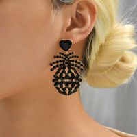 1 Pair Elegant Retro Luxurious Heart Shape Pineapple Hollow Out Inlay Zinc Alloy Rhinestones Dangling Earrings main image 10