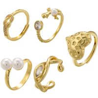Casual Elegant Simple Style Heart Shape Copper Plating Inlay Artificial Pearls Copper Zircon 18k Gold Plated Open Rings main image 1