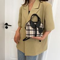 Unisex Canvas Color Block Plaid Vacation Sewing Thread Square Magnetic Buckle Handbag main image 5