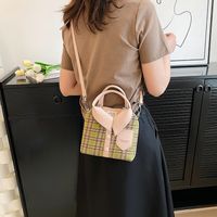 Unisex Canvas Color Block Plaid Vacation Sewing Thread Square Magnetic Buckle Handbag main image 2