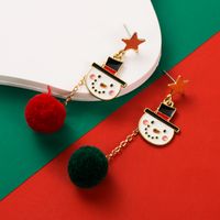 1 Pair Christmas Streetwear Christmas Tree Snowman Snowflake Enamel Alloy Gold Plated Drop Earrings sku image 2