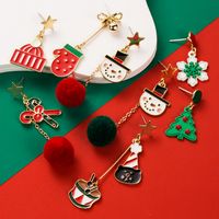 1 Pair Christmas Streetwear Christmas Tree Snowman Snowflake Enamel Alloy Gold Plated Drop Earrings main image 7