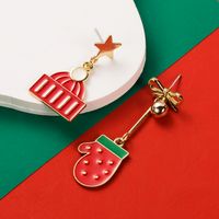 1 Pair Christmas Streetwear Christmas Tree Snowman Snowflake Enamel Alloy Gold Plated Drop Earrings sku image 1