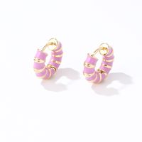 1 Pair IG Style Simple Style Multicolor Stripe Enamel Plating Copper Hoop Earrings main image 10