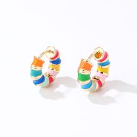 1 Pair IG Style Simple Style Multicolor Stripe Enamel Plating Copper Hoop Earrings main image 8