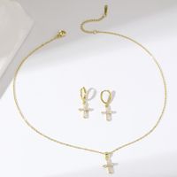 Simple Style Classic Style Cross Stainless Steel Copper Plating Inlay Zircon Gold Plated Jewelry Set main image 5