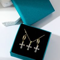 Simple Style Classic Style Cross Stainless Steel Copper Plating Inlay Zircon Gold Plated Jewelry Set sku image 1