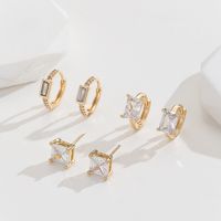 3 Pairs Simple Style Square Plating Inlay Copper Zircon Gold Plated Ear Studs main image 1