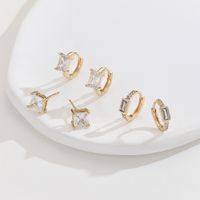 3 Pairs Simple Style Square Plating Inlay Copper Zircon Gold Plated Ear Studs main image 5