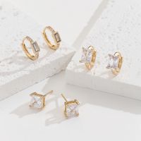 3 Pairs Simple Style Square Plating Inlay Copper Zircon Gold Plated Ear Studs sku image 1