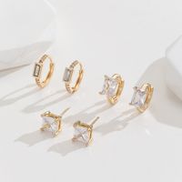 3 Pairs Simple Style Square Plating Inlay Copper Zircon Gold Plated Ear Studs main image 2