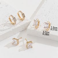 3 Pairs Simple Style Square Plating Inlay Copper Zircon Gold Plated Ear Studs main image 4