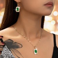 Vintage Style Rectangle Alloy Ferroalloy Plating Inlay Artificial Gemstones 14k Gold Plated Women's Earrings Necklace main image 1