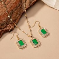 Vintage Style Rectangle Alloy Ferroalloy Plating Inlay Artificial Gemstones 14k Gold Plated Women's Earrings Necklace sku image 1