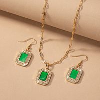 Vintage Style Rectangle Alloy Ferroalloy Plating Inlay Artificial Gemstones 14k Gold Plated Women's Earrings Necklace main image 3