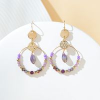 1 Pair Vacation Pastoral Simple Style Round Artificial Crystal Glass Gold Plated Drop Earrings main image 5
