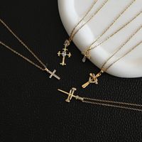 Glam Modern Style Shiny Cross Stainless Steel Copper Plating Inlay Zircon Gold Plated Pendant Necklace main image 5