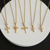 Glam Modern Style Shiny Cross Stainless Steel Copper Plating Inlay Zircon Gold Plated Pendant Necklace main image 1