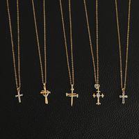 Glam Modern Style Shiny Cross Stainless Steel Copper Plating Inlay Zircon Gold Plated Pendant Necklace main image 4